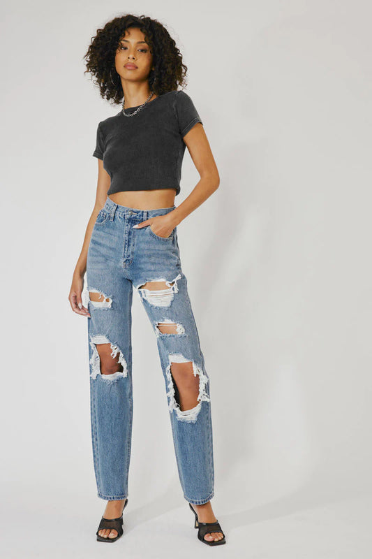 High Rise 90's Ripped Jeans